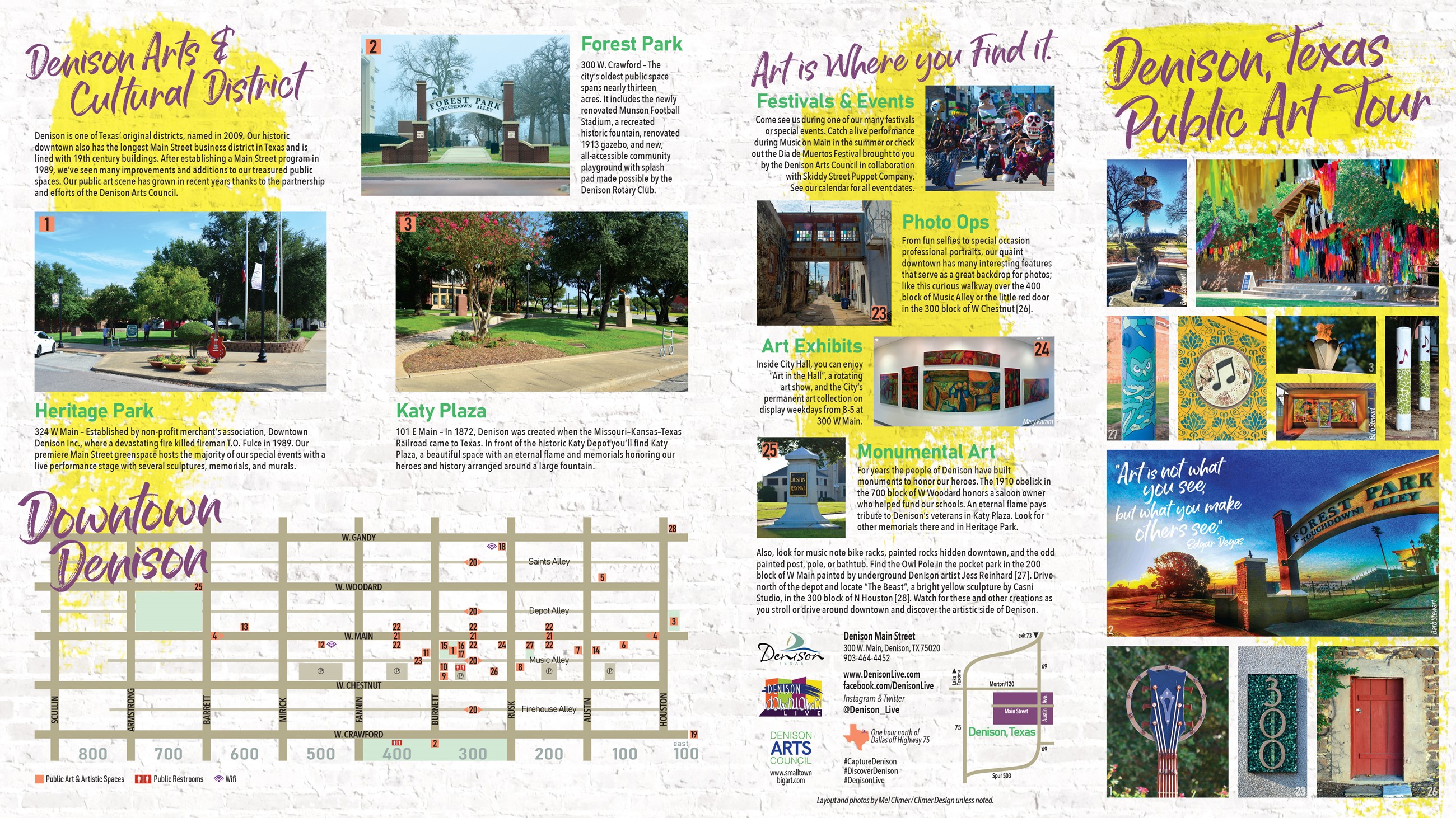 Digital version of the Downtown Denison Public Art Brochure listing the existing murals, etc.