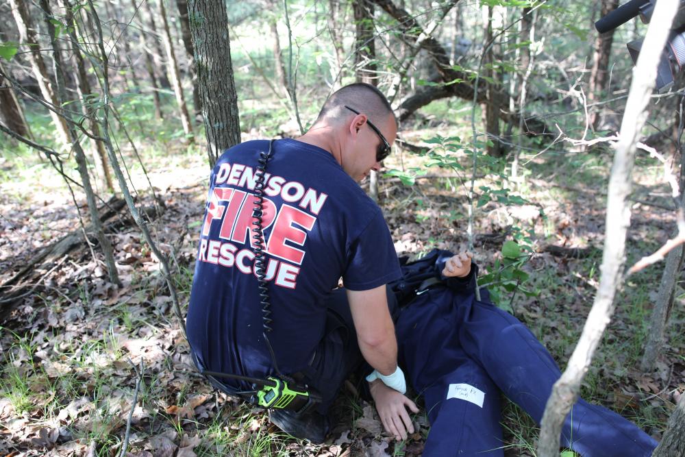 Firefighter in woods in training
