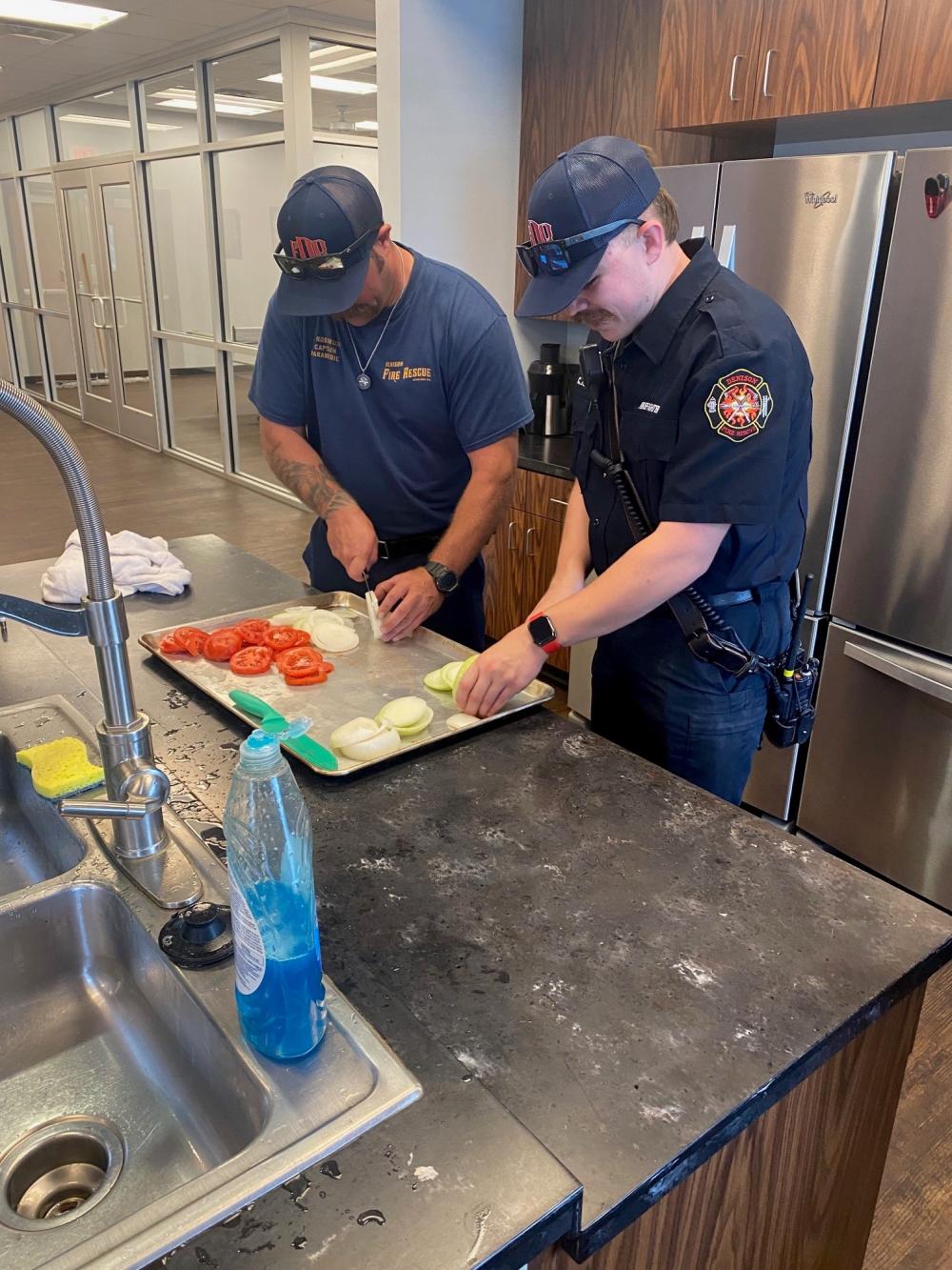 Firefighters preparing food