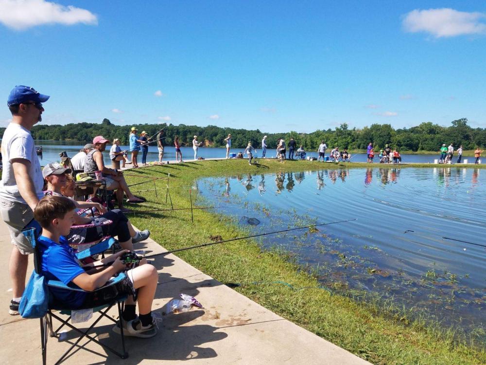 People gathered by the water