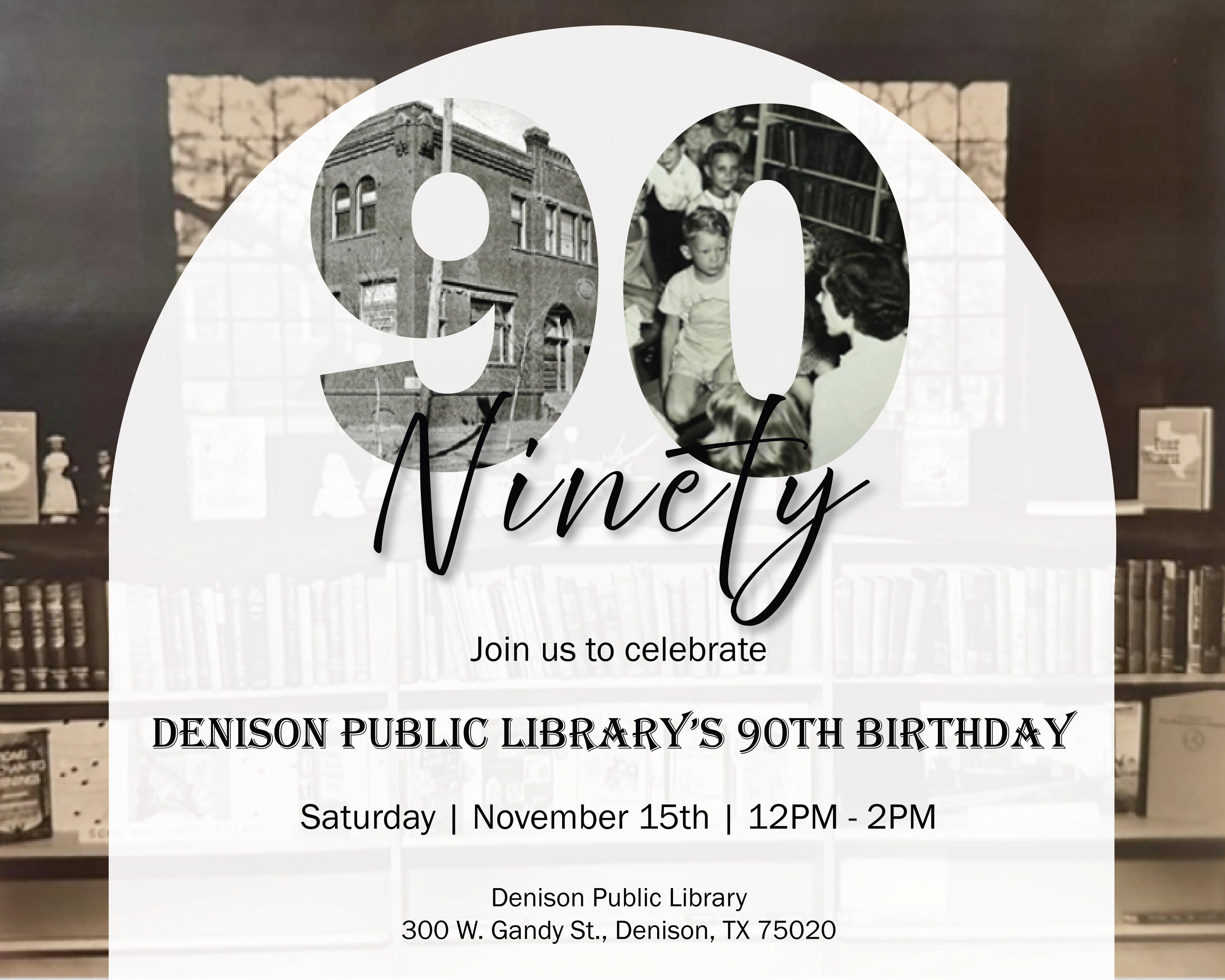 Denison Library 90th birthday invitation